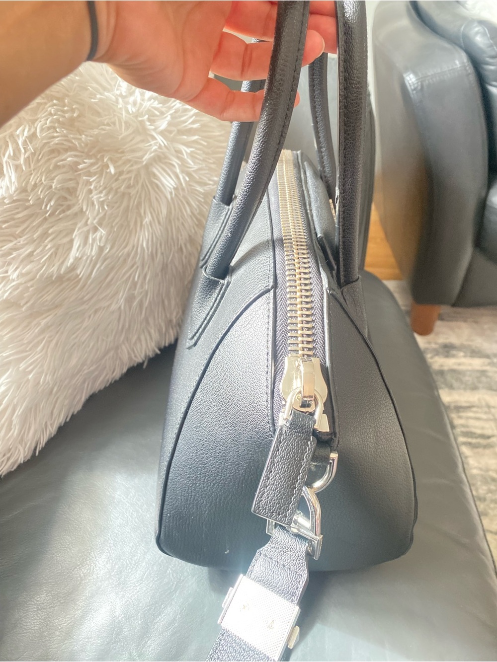 Givenchy Small Leather Satchel in Charcoal Gray with Gold Logo - Picture 4 of 8